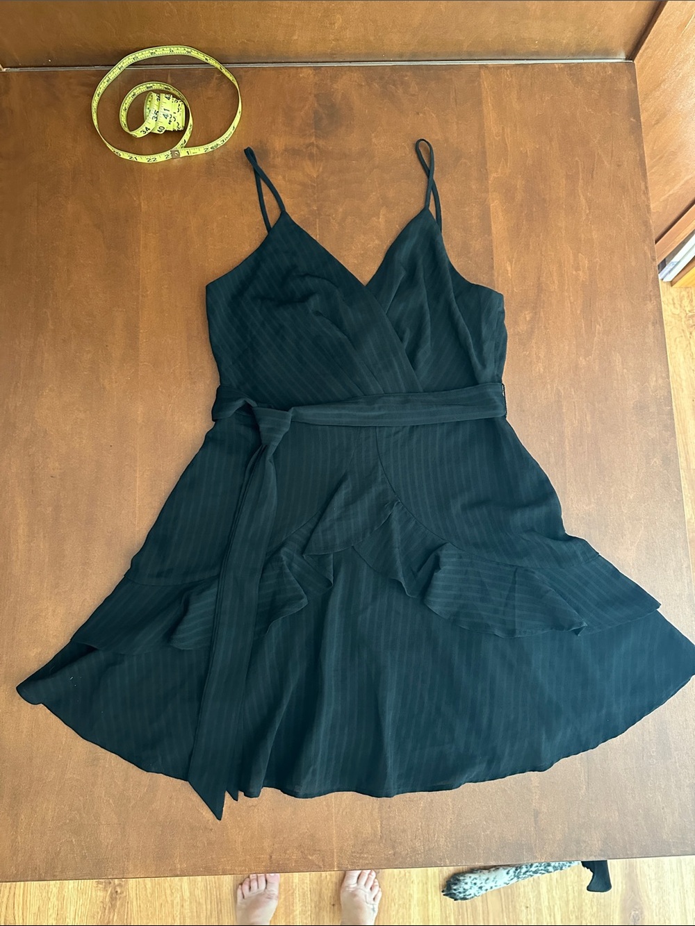 Trixxi Black Pinstripe faux Wrap Mini Dress with Ruffle Hem